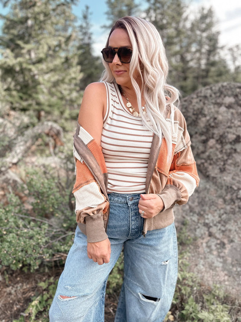 Edlin Tank in Off White & Umber Stripe