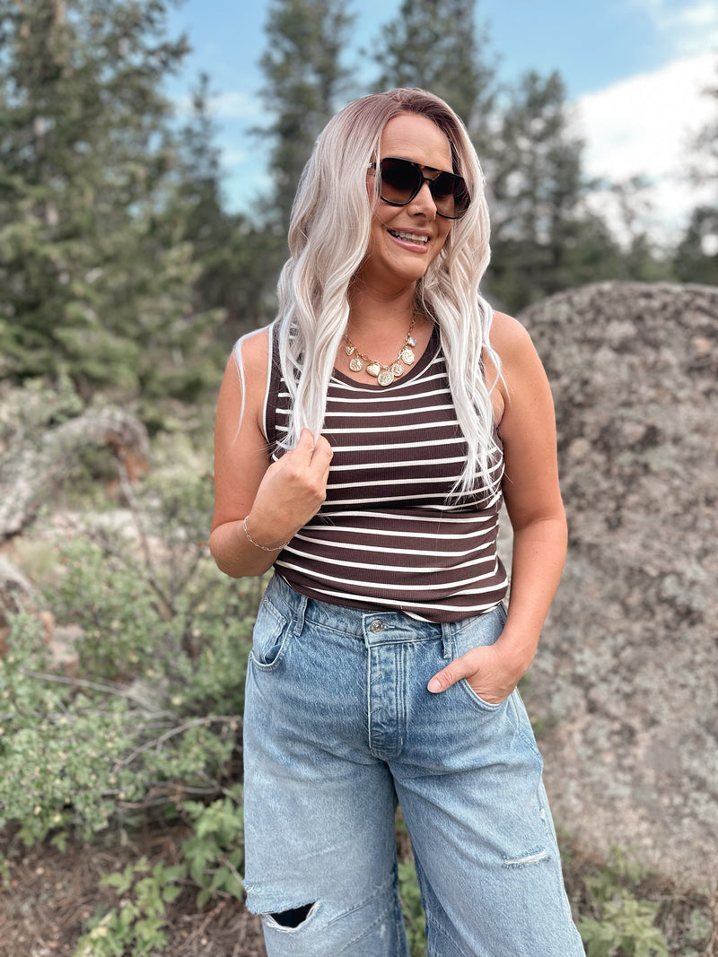 Edlin Tank in Coffee & Off White Stripe