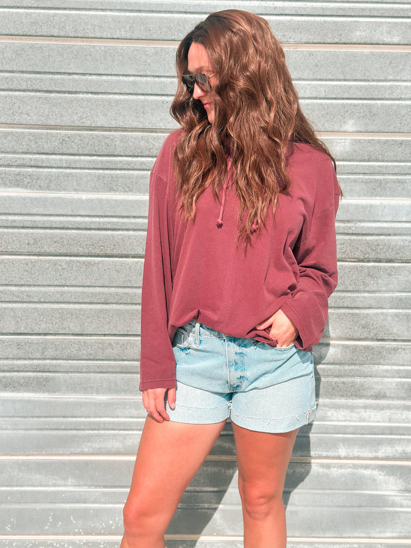 Leni Hooded Long Sleeve in Dark Cherry