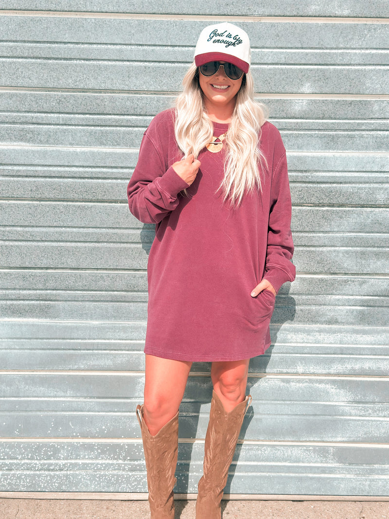 Kimmi Sweatshirt Dress in Deep Cherry