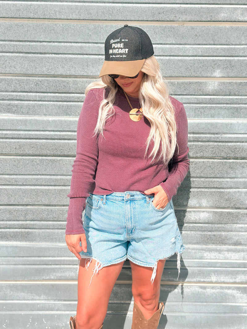 Kayla Waffle Long Sleeve in Plum