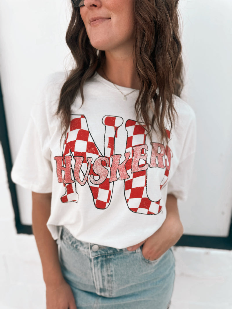 Nebraska Twisted Check Tee