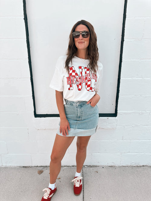 Nebraska Twisted Check Tee