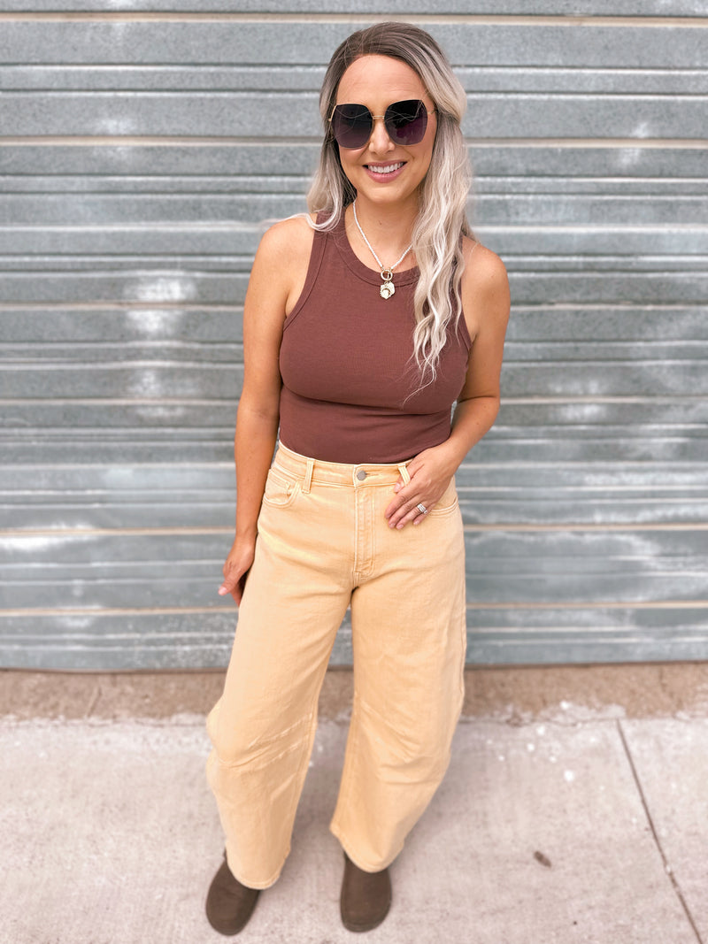 Flying Monkey High Rise Horseshoe Jeans in Wheat