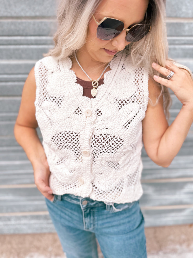 Chellie Crochet Vest in Cream