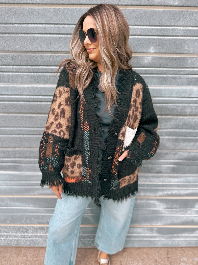 Bryson Cardigan in Charcoal Leopard