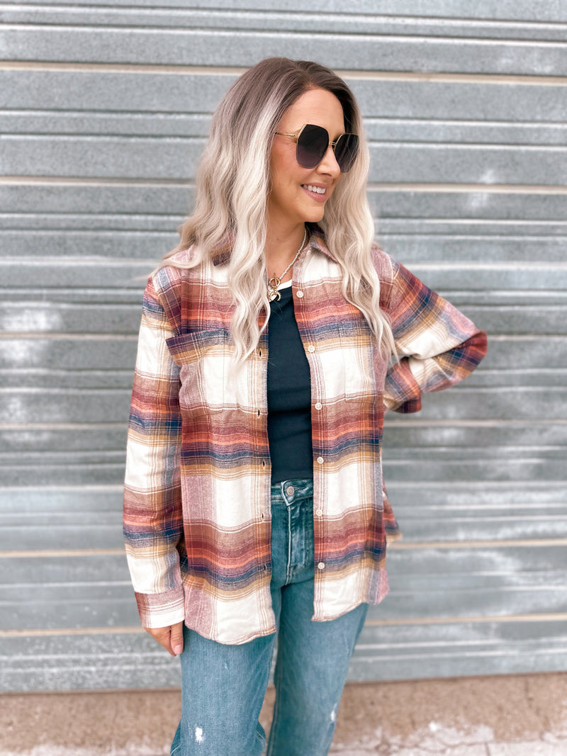 Desiree Shirt in Ivory Multi Plaid