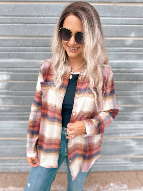 Desiree Shirt in Ivory Multi Plaid