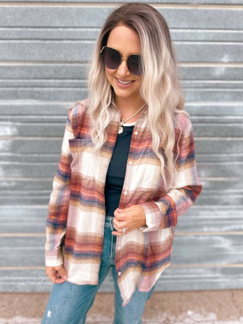 Desiree Shirt in Ivory Multi Plaid