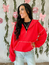 Rikkie Hooded Half Zip in Red Jewel