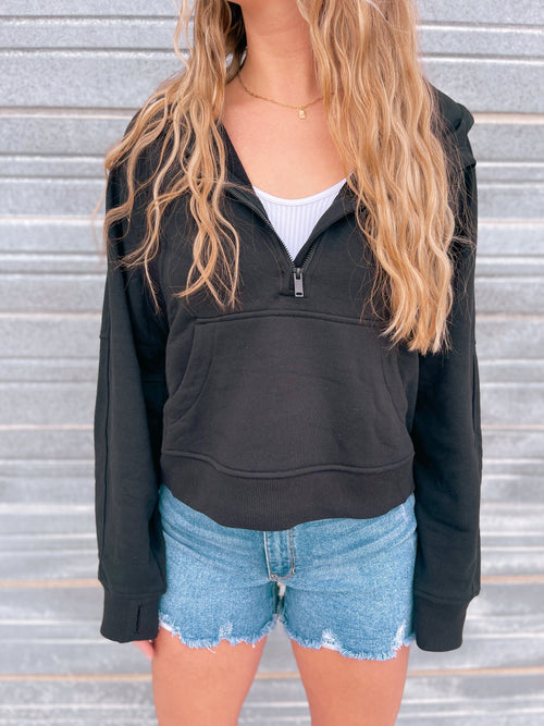 Terry Cropped Jacket in Black