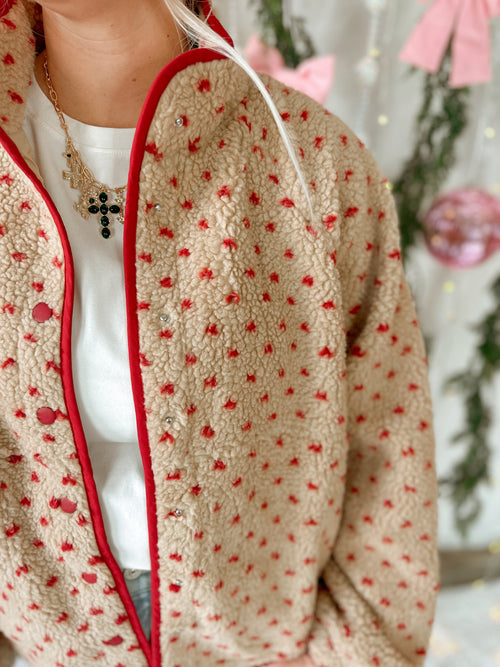 Joseph Fleece Jacket in Tan/Red