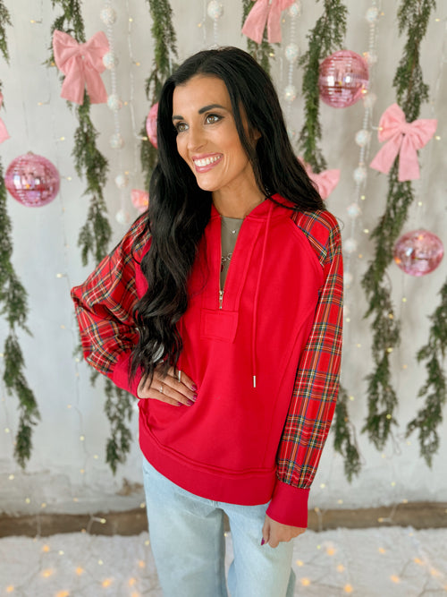 Ruby Hooded Half Zip in Christmas Plaid