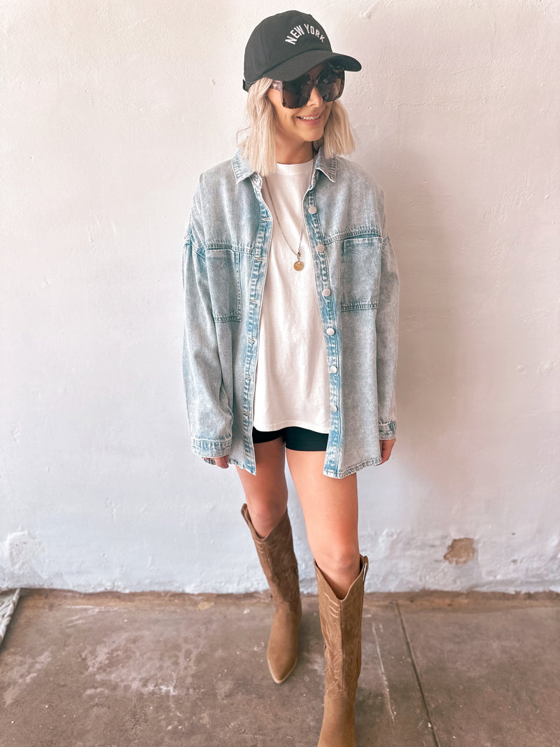 Mindy Oversized Denim Shacket in Acid Light