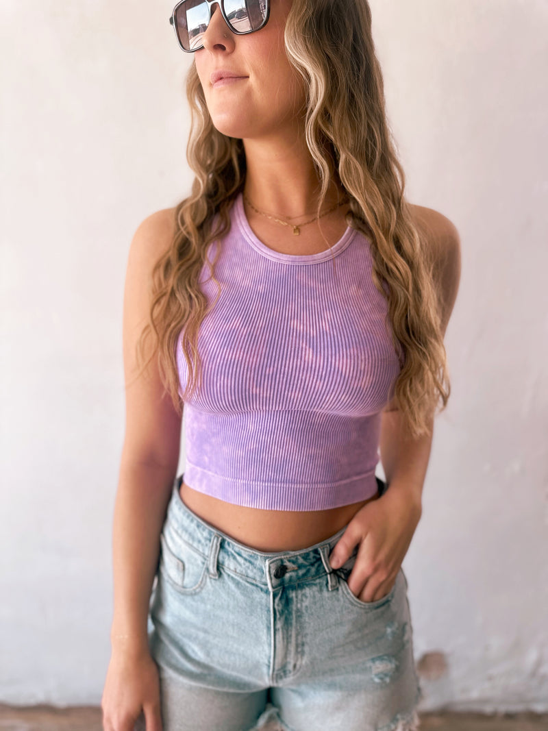 Ribbed Cropped Cami in Washed Lavender