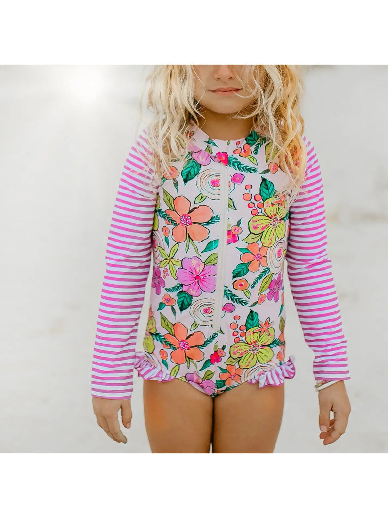 Pink Stripe Floral Zip One Piece