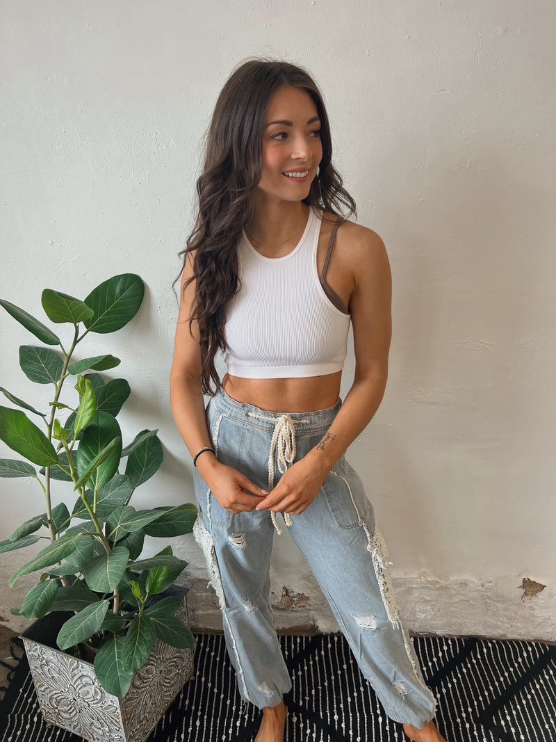 Ribbed Seamless Double Layer Tank - Cream