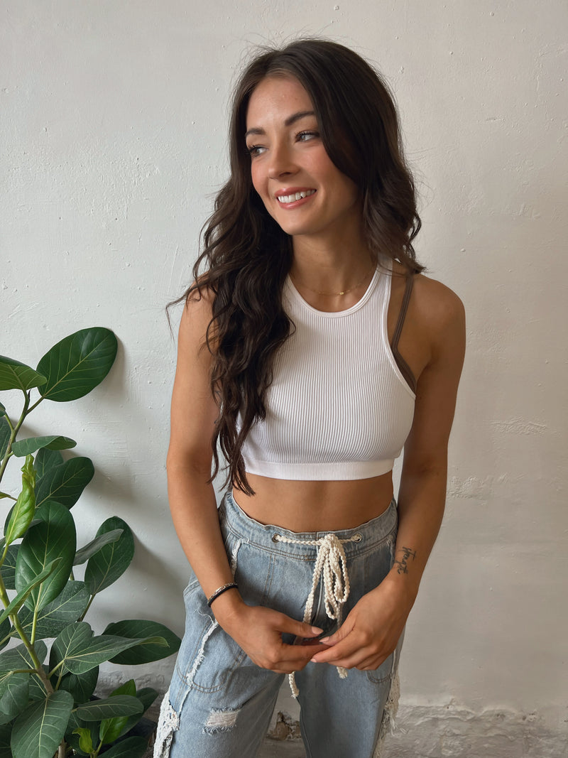 Ribbed Seamless Double Layer Tank - Cream
