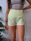 High Waisted Smocked Shorts - Neon Yellow