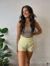 High Waisted Smocked Shorts - Neon Yellow