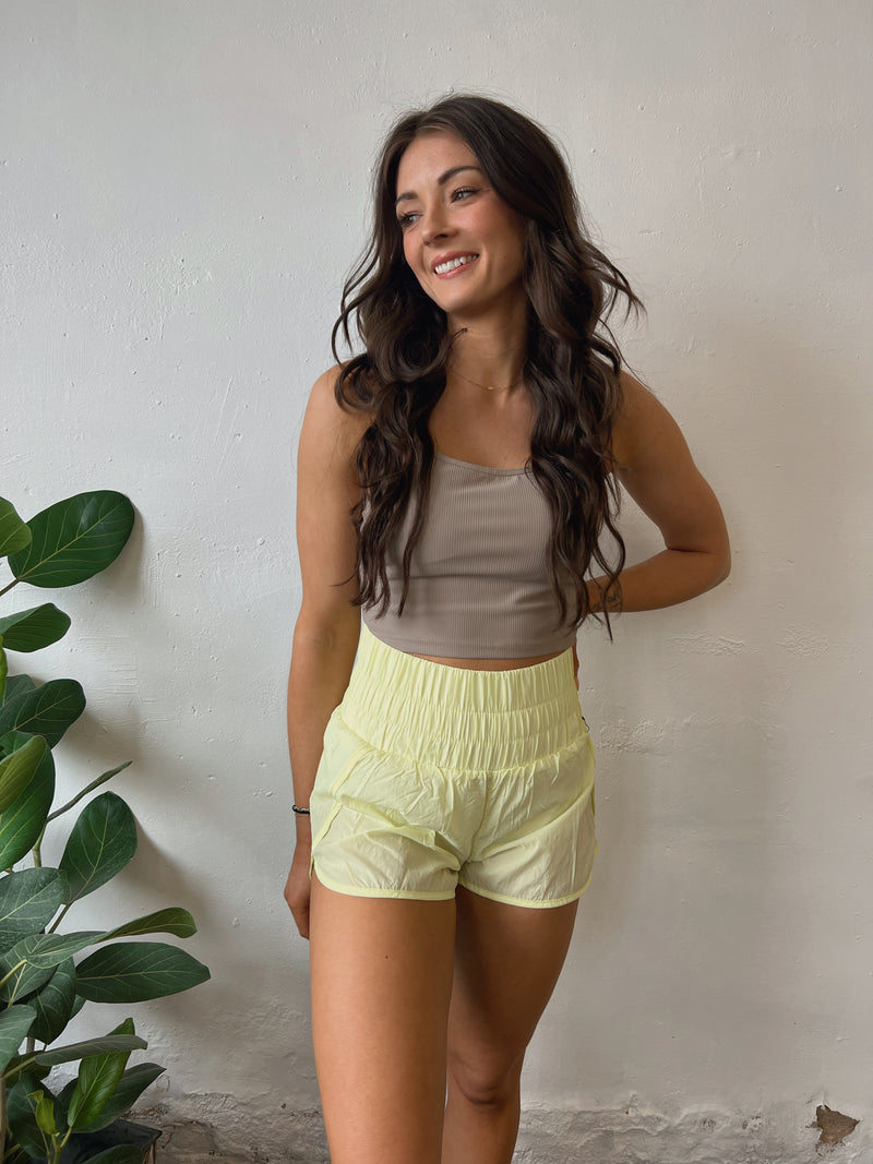 High Waisted Smocked Shorts - Neon Yellow