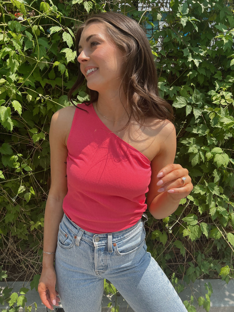 Brighter Days One Shoulder Top in Fuchsia