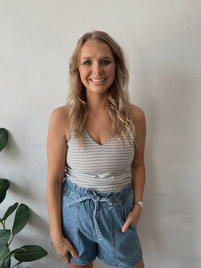 Connie Striped Tank in Grey