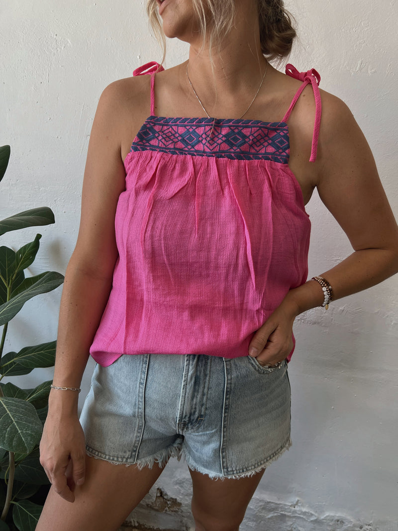 Embroidered Tank in Pink