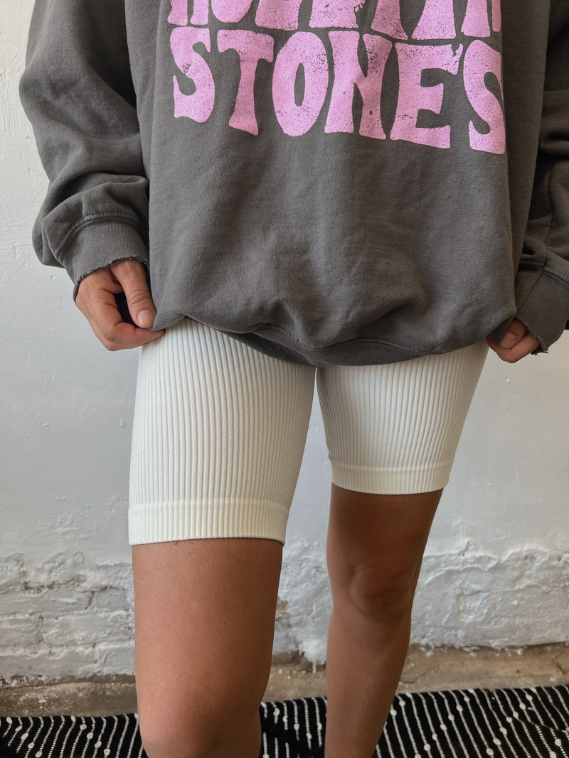 Seamless Ribbed Biker Shorts in Ivory