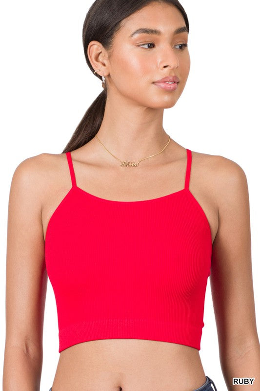 Ribbed Seamless Cropped Cami in Red