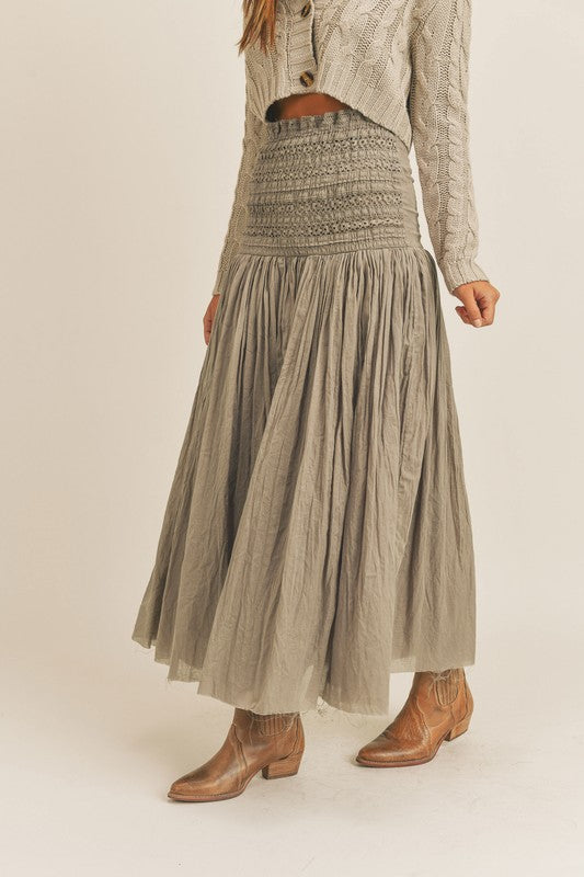 Taupe Lace Crochet Smocked Skirt or Dress