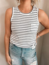 Naomi Tank in White and Navy Stripe