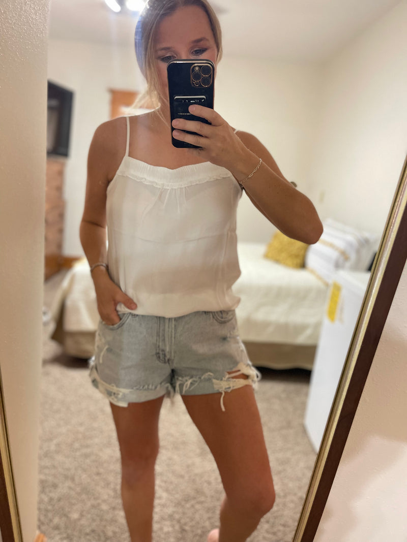 Birdie Pleated Tank in White