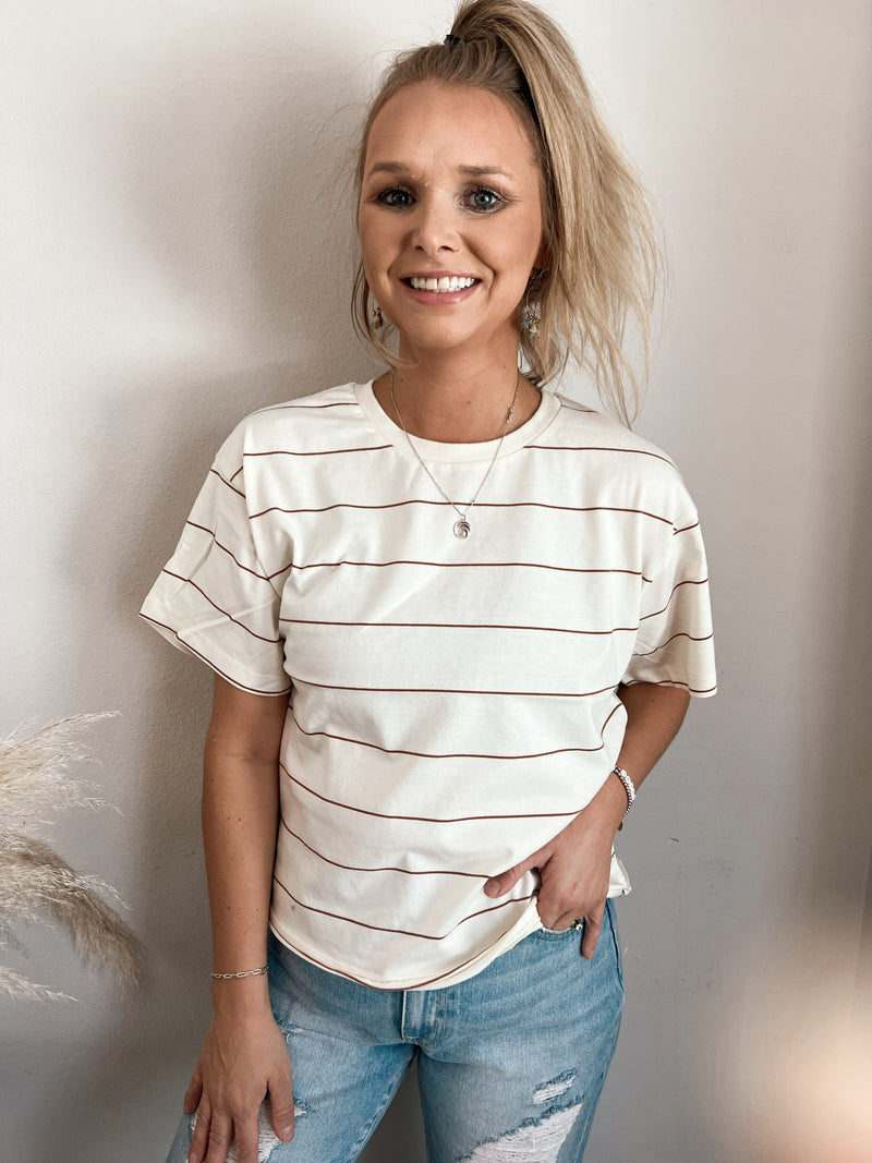 Katelin Tee in Ivory and Brown Stripe