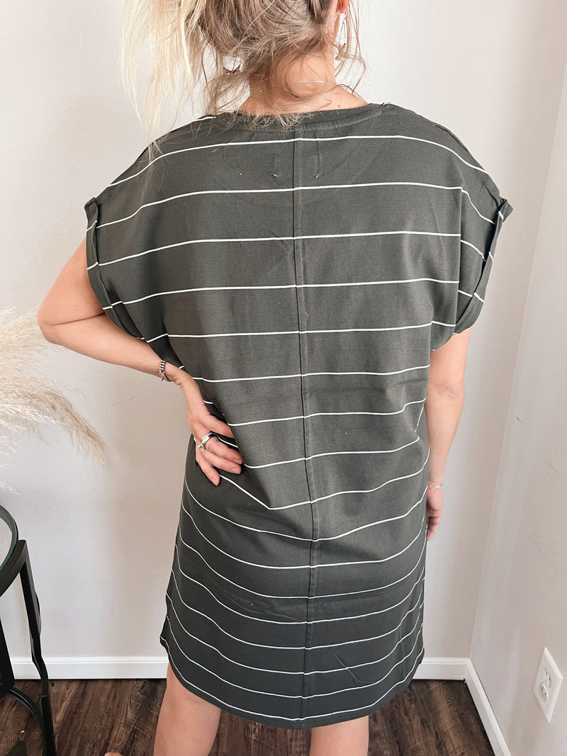 Rue Dress in Black & White Striped