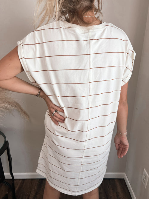 Rue Dress in Ivory & Brown Striped