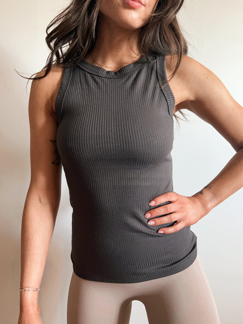 Lexa Ribbed Scoop Neck Tank in Ash Grey