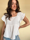 Ruffled Peplum Top in Off White