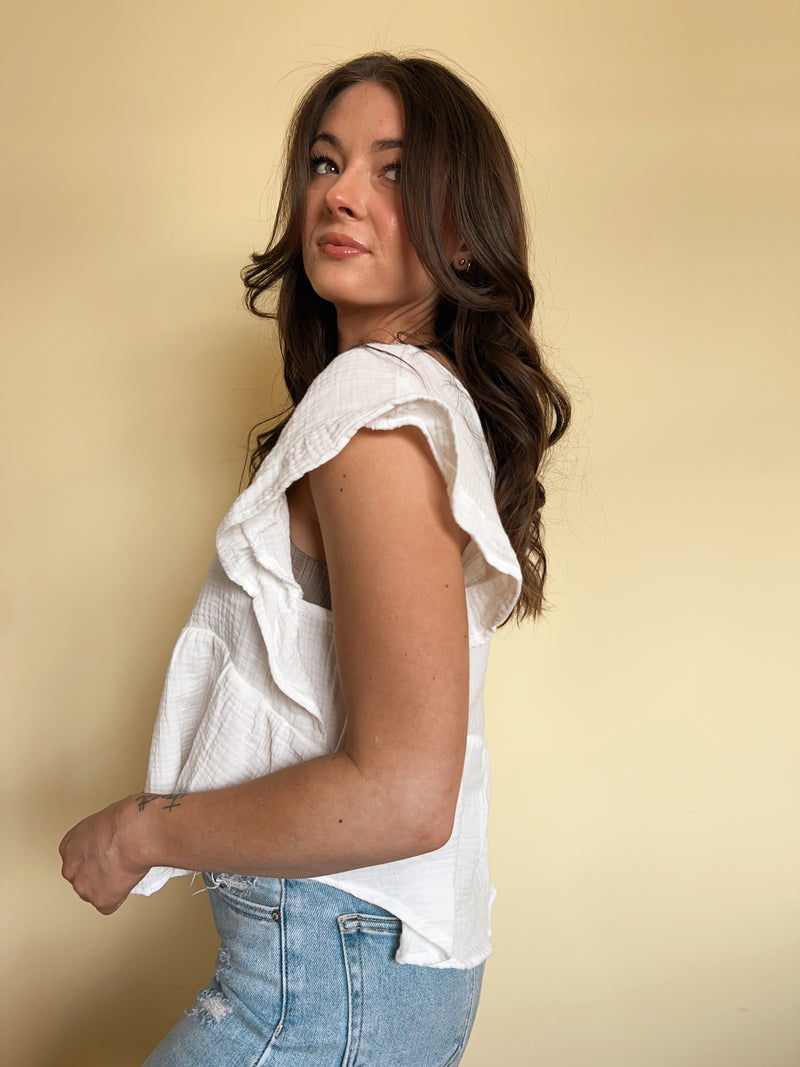 Ruffled Peplum Top in Off White