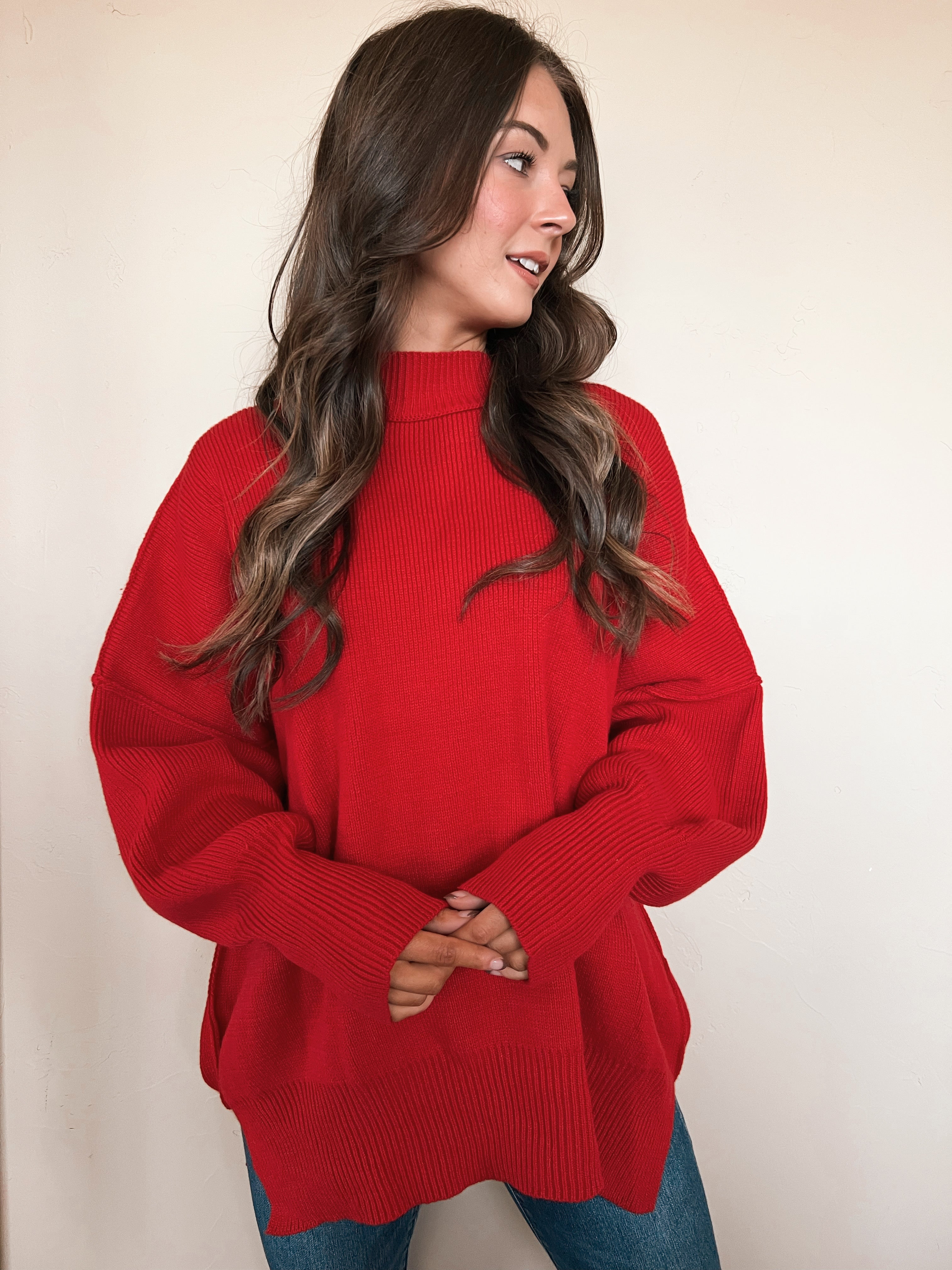 DOORBUSTER Red Oversized Sweater Olive & Ave Clothing Boutique