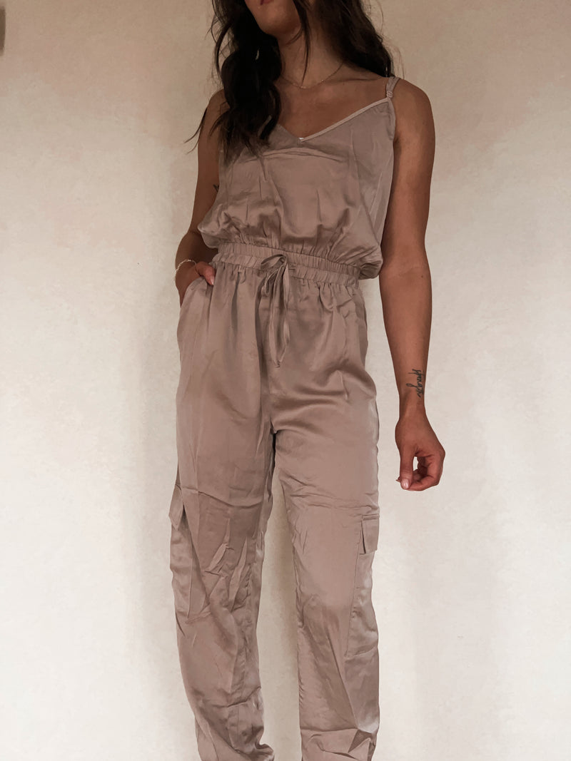 Satin Cargo Jumpsuit