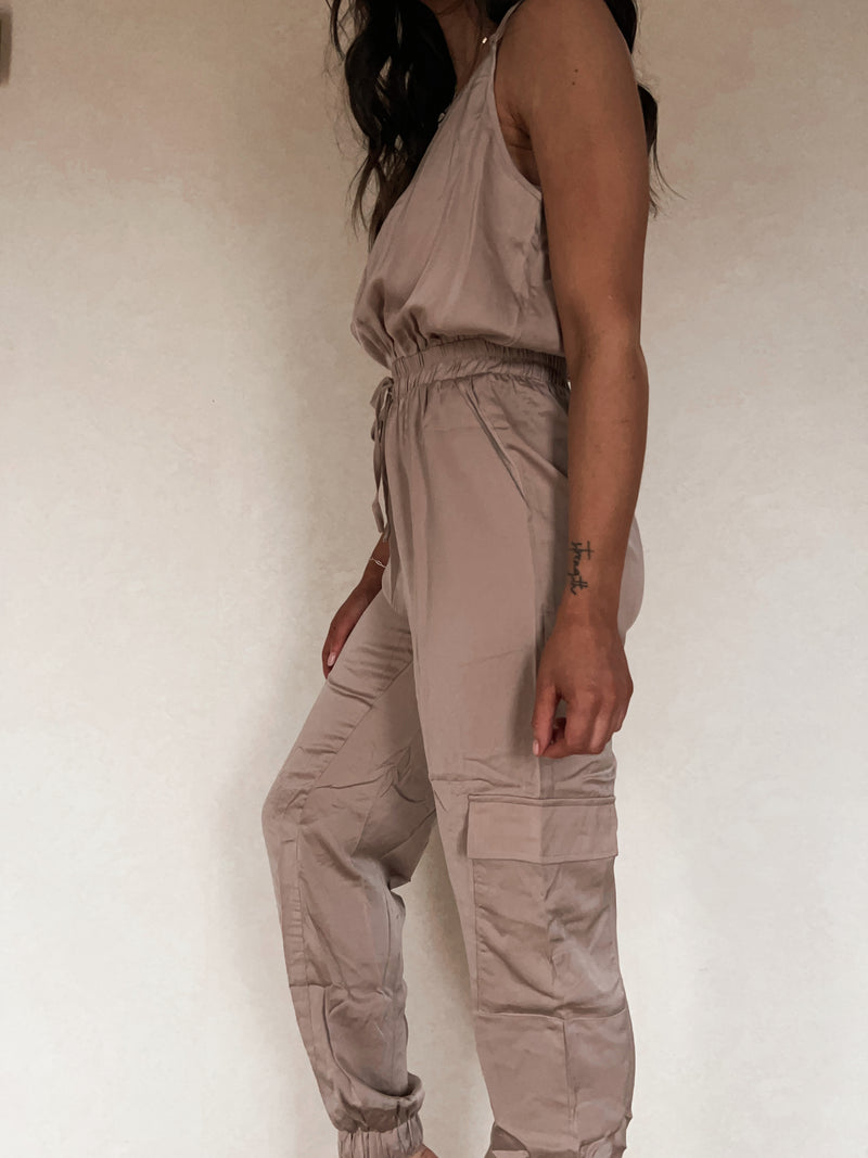 Satin Cargo Jumpsuit