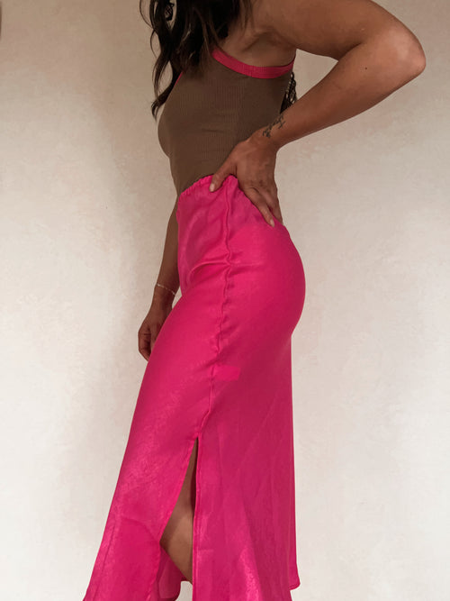 Be Mine Satin Skirt in Pink