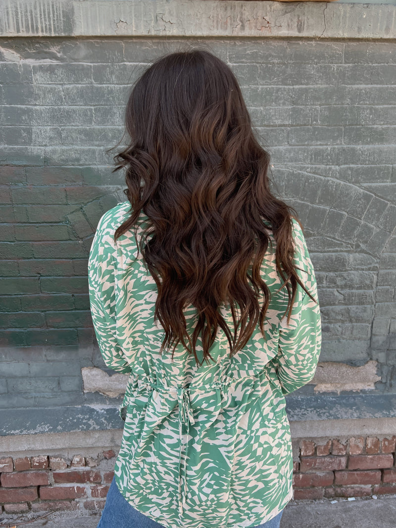 Green Abstract Oversized Button Up