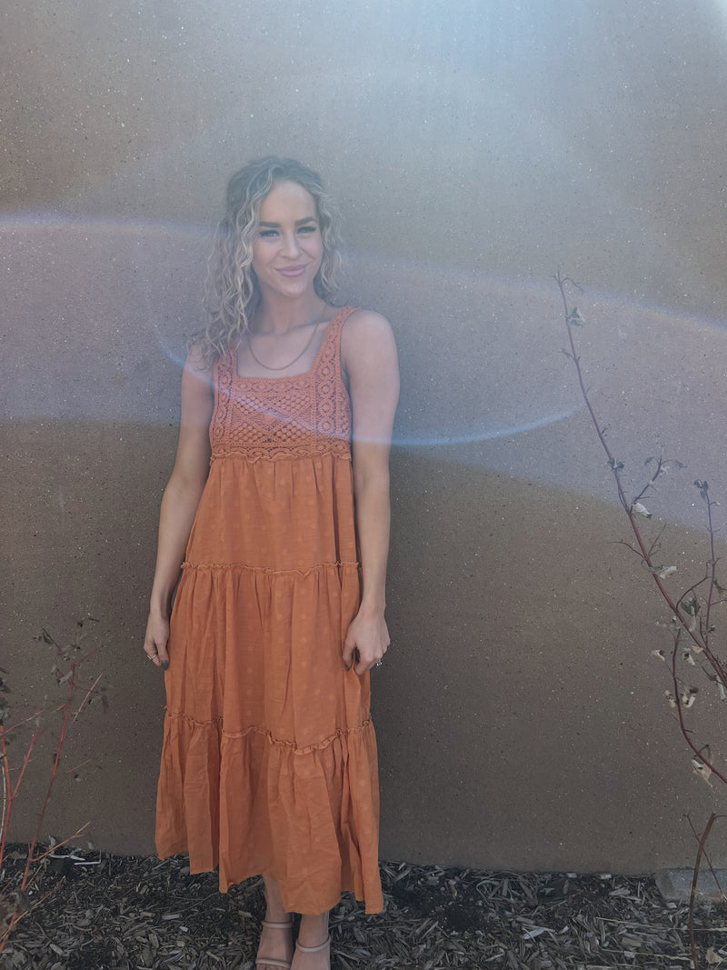 Crochet Knit Dress in Fawn