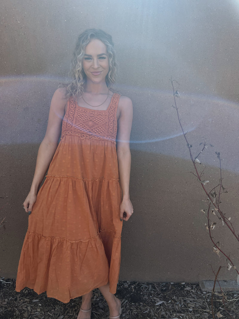 Crochet Knit Dress in Fawn