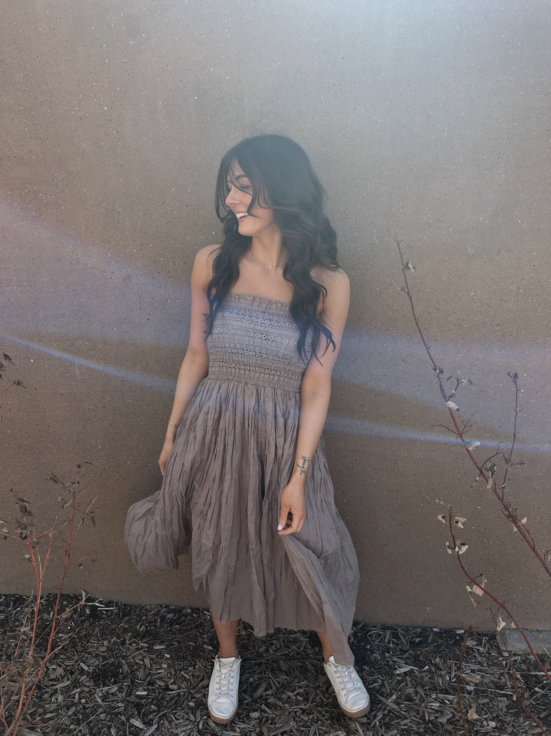 Taupe Lace Crochet Smocked Skirt or Dress