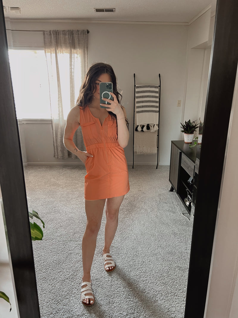 Good Energy Nylon Mini Dress in Coral