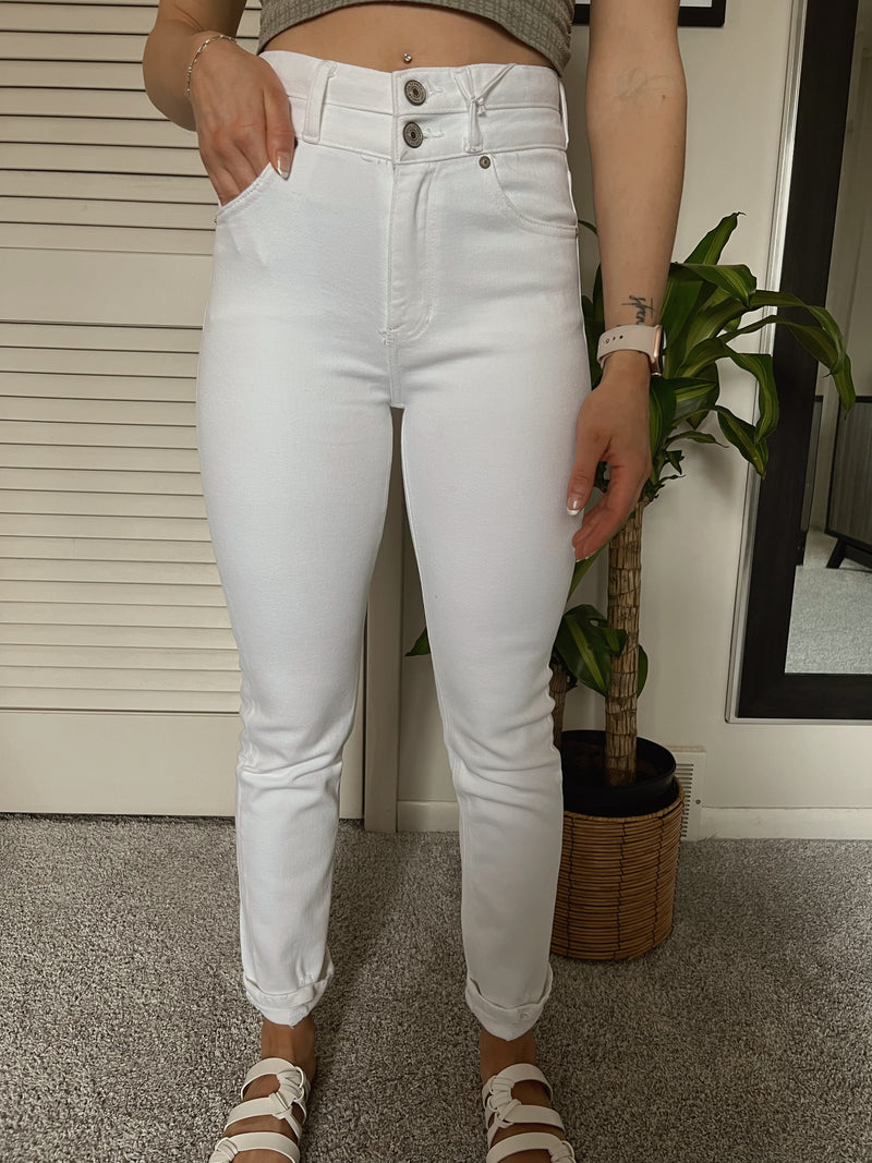 White KanCan High Rise Slim Straight