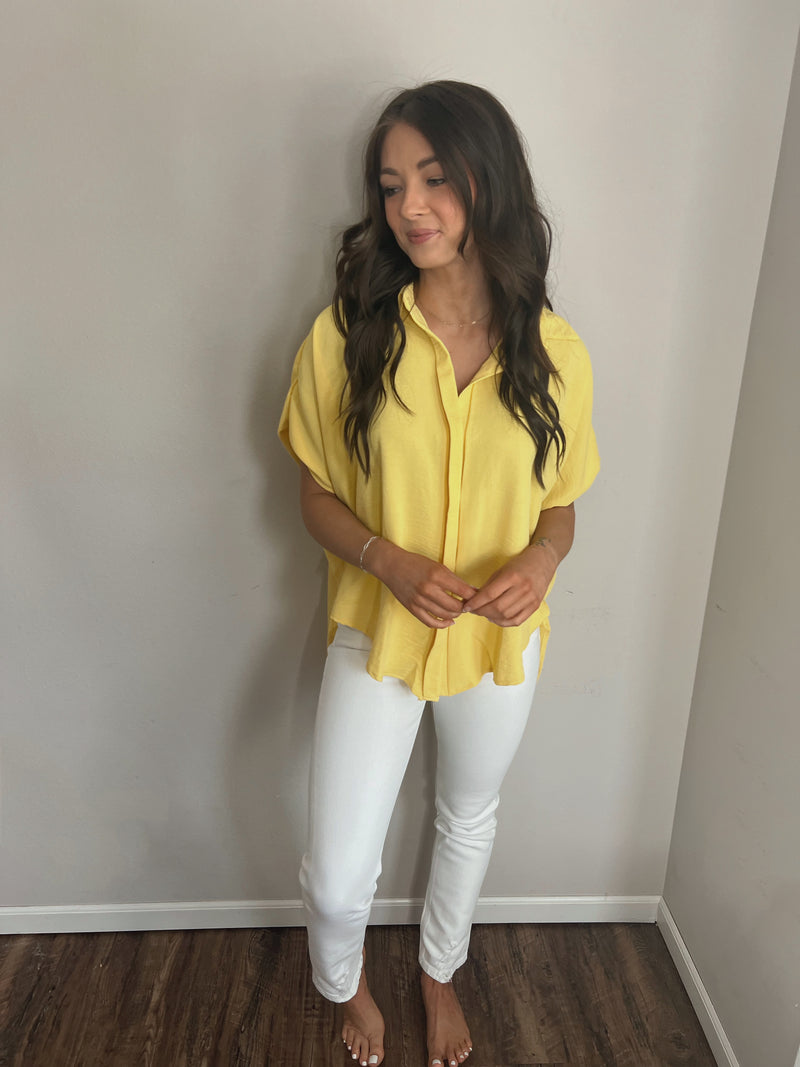 Lemon Button Up Blouse